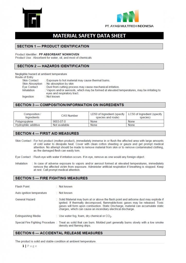 MSDS_saber oil absorbent so200-pd so650sb small boom so1500sb large boom sc200-pd chemical_1